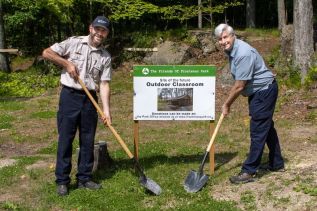 Park Superintendent Ben Chabot and FOF Vice President Simon Smith breaking ground for the outdoor classroom.